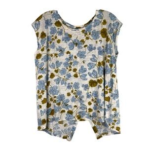 Joie Shirt Womens M Blue Green Floral 100% Linen Button Down Back Cap Sleeve